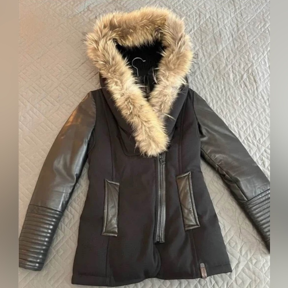 RUDSAK Black Leather Jacket with Tan Faux Fur